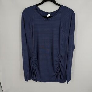 Athleta Rashguard Illume Swim Top‎ 2X Navy Blue Partial Zip Ruched Thumbhole